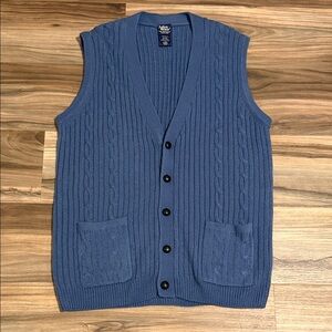 John Blair Button Front Sweater Vest Blue Cable Knit Pockets Grandpa Men’s L